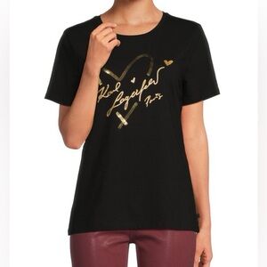Karl Lagerfeld Paris Sequin Gold Logo T-Shirt in Black Size Large